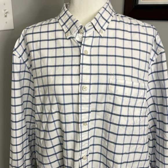 Untuckit Mens Windowpane Plaid Blue White Long Sleeve 100% Cotton Button down - Picture 2 of 5